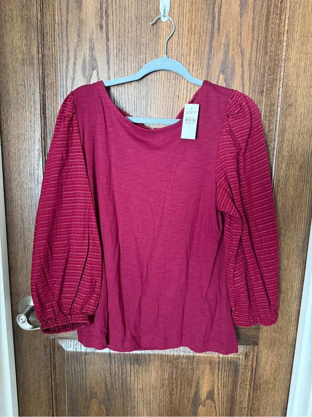 LOFT Burgundy Puff-Sleeve Knit Top